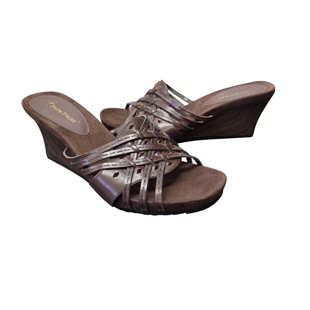 Baretraps Sandals Womens Size 7.5 Brown Strappy Wedge Slide Comfort Shoes